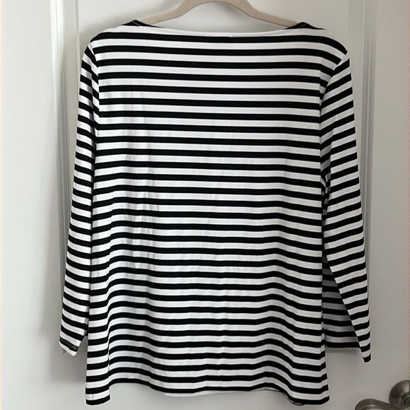 Talbots Women's Black and White Striped Top Nylon Spandex - Picture 6 of 7